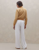 Jaqueta Cropped Bomber com Bolsos e Ombreiras - Bege