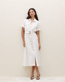 Vestido Chemise com Cinto e Bolsos - Branco