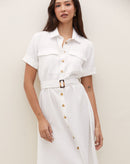 Vestido Chemise com Cinto e Bolsos - Branco