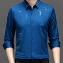 [Leve 5, Pague Só 3] Camisa Social Marquessio Masculina de Manga Longa em Seda Mulberry, Tencel e Poliéster + Relógio, Carteira e Cinto Grátis