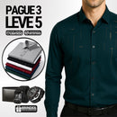 [Leve 5, Pague Só 3] Camisa Social Marquessio Masculina de Manga Longa em Seda Mulberry, Tencel e Poliéster + Relógio, Carteira e Cinto Grátis