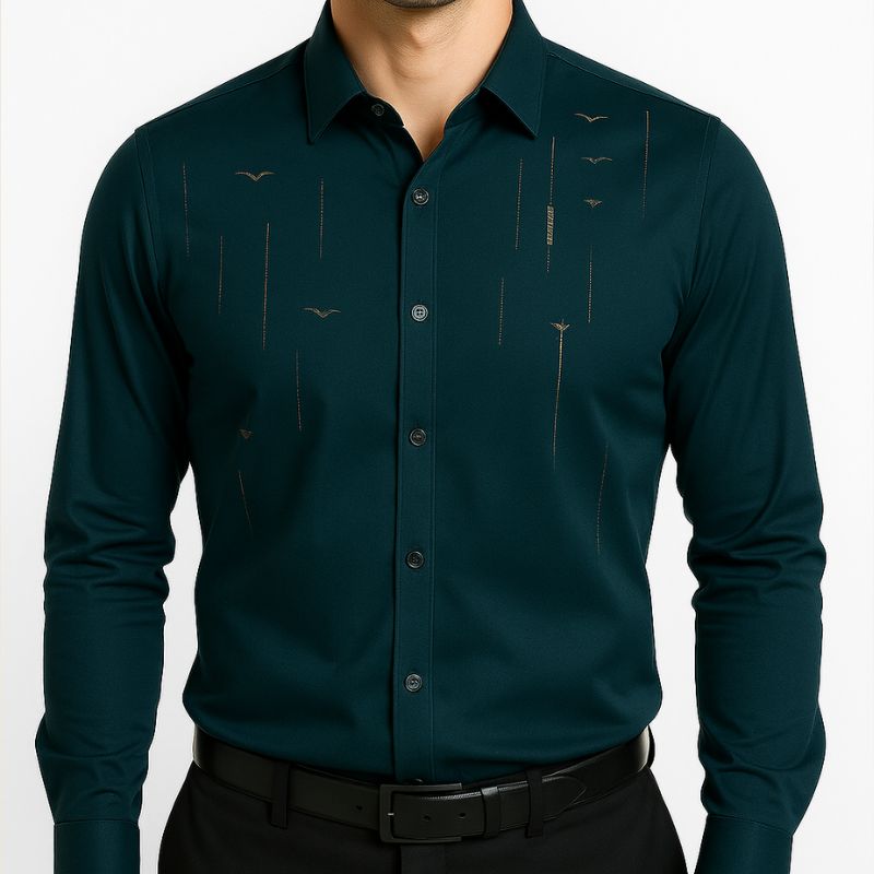 [Leve 5, Pague Só 3] Camisa Social Marquessio Masculina de Manga Longa em Seda Mulberry, Tencel e Poliéster + Relógio, Carteira e Cinto Grátis